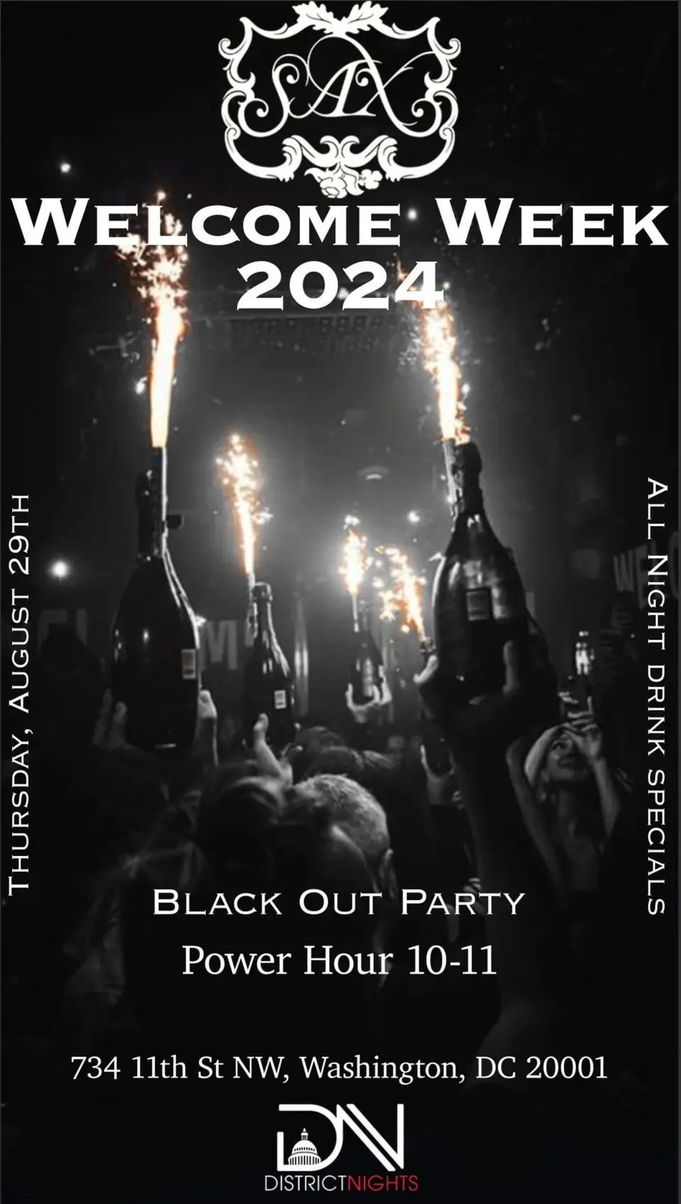 Welcome Week Blackout Party flyer
